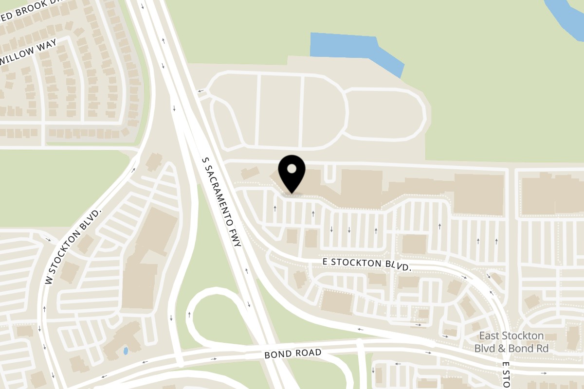Map showing the location of Taqueria Los Compadres Elk Grove on 9117 E Stockton Blvd #150 in Elk Grove