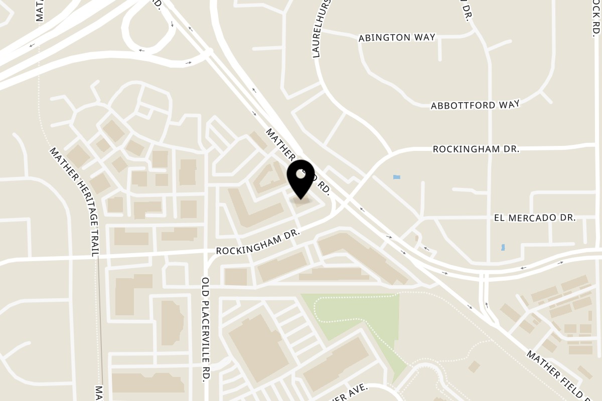 Map showing the location of Taqueria Los Compadres Rancho Cordova on 10395 Rockingham Dr in Sacramento